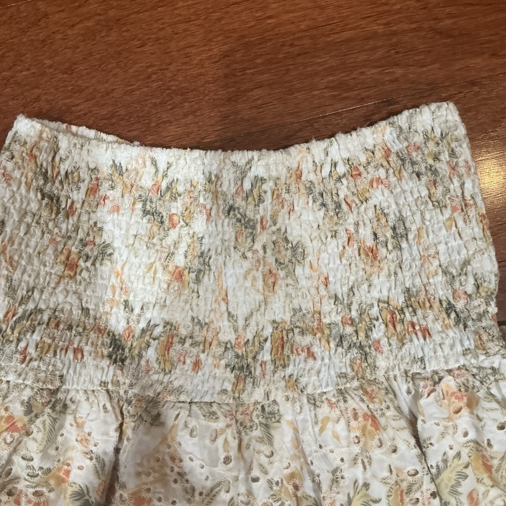 EN SAISON Eyelet Layered Ruffled Mini Skirt / Opposites Skirt Yellow Floral Sz M - Picture 3 of 5